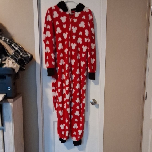 Red Onesie with White Mickey Mouse Pattern - Picture 1 of 4